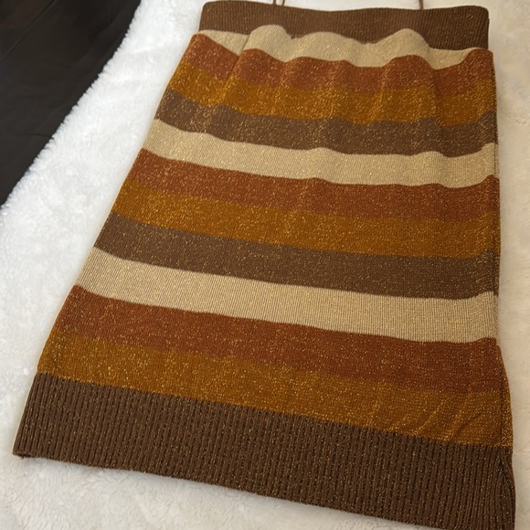 Lucca Striped Brown and Tan Metallic Knit Top Size S - Picture 3 of 10